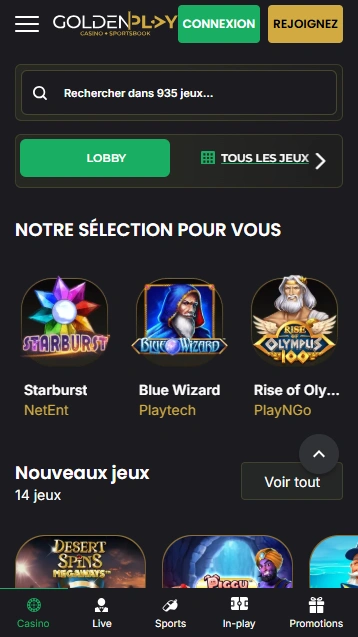 Jeux dans le GoldenPlay Win au GoldenPlayCasino {{ now().format('Y') }} avec Nouveaux Machines à Sous !