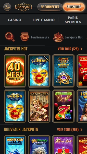 Top Gransino3 France avec Jeux de Jackpot pour les Joueurs Français