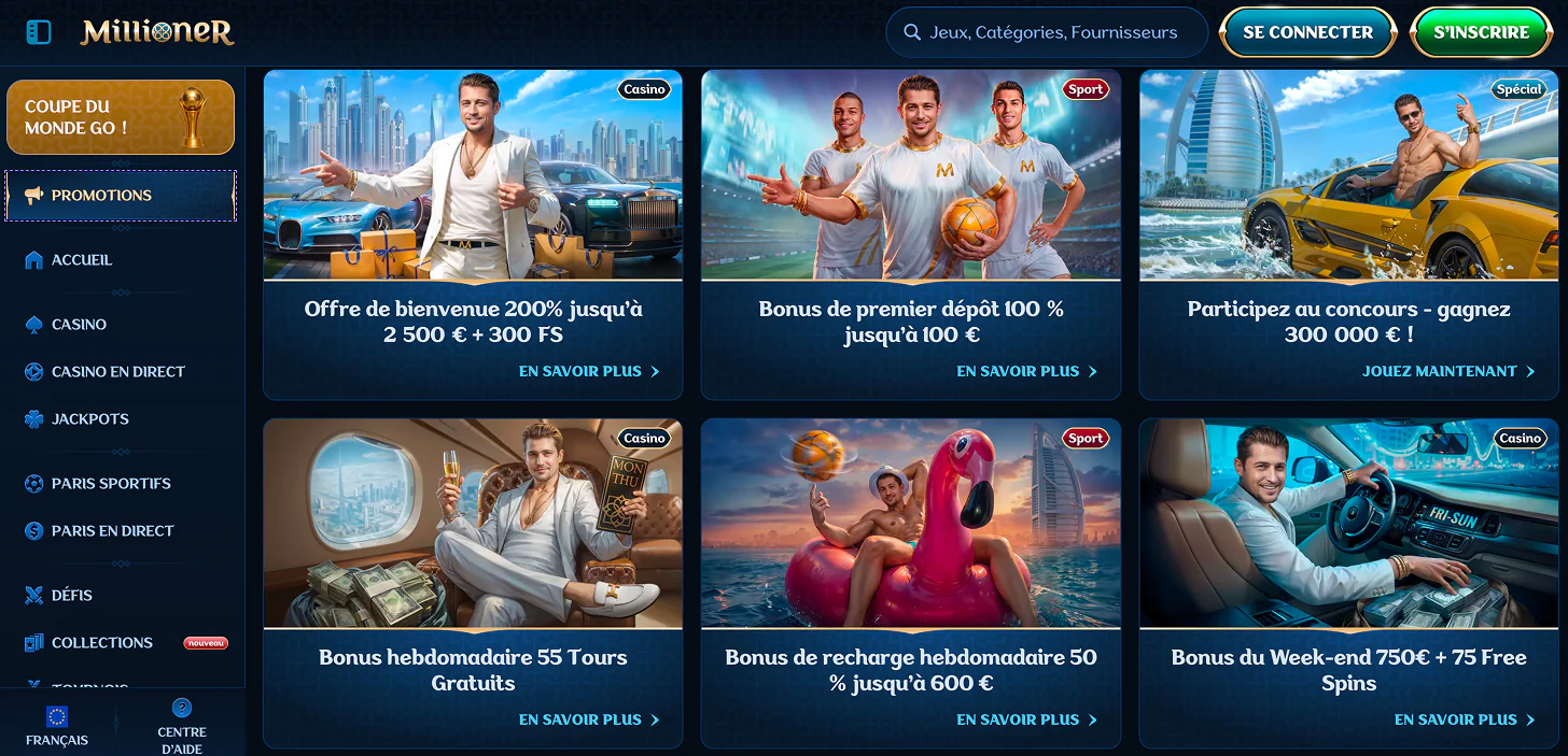 Bonus et offres promotionnelles disponibles sur le casino en ligne Millioner Bonus Millioner Casino