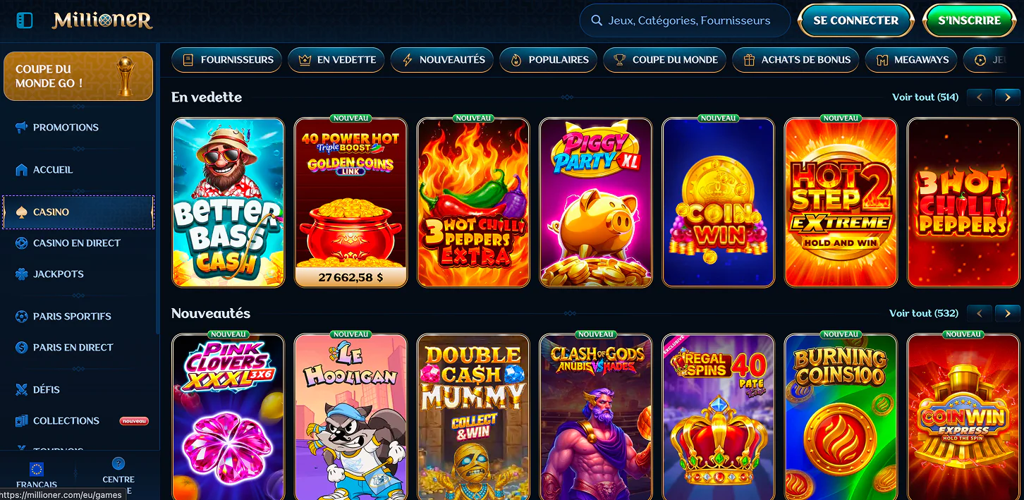 Les meilleures machines à sous et jeux de casino disponibles sur Millioner Jeux Millioner Casino