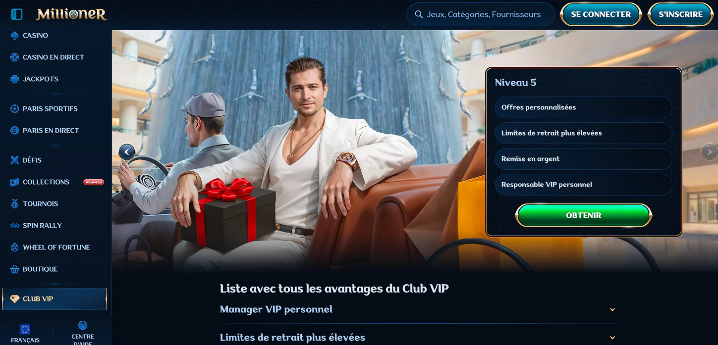 Les différents niveaux du programme VIP du casino Millioner en France Programme VIP Millioner