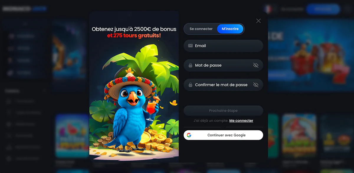 Inscription pour les joueurs français Casino Monaco Jack S'inscrire sur Casino JackMonaco