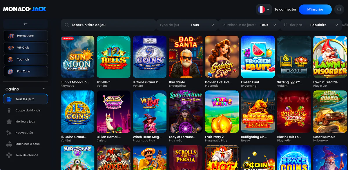 Jeux en argent réel sur Monaco.Jack Casino MonacoJack Fracne Page des jeux